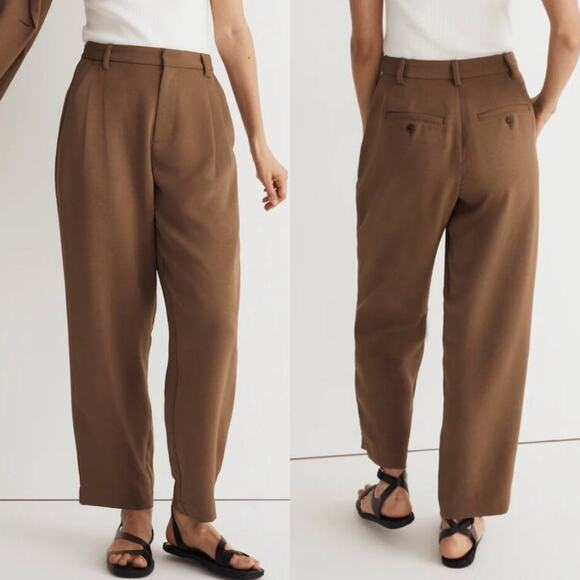 Madewell Pants - Madewell Pants Womens 8 Tall Brown Tan Pleated Tapered Leg Crepe High Rise Work